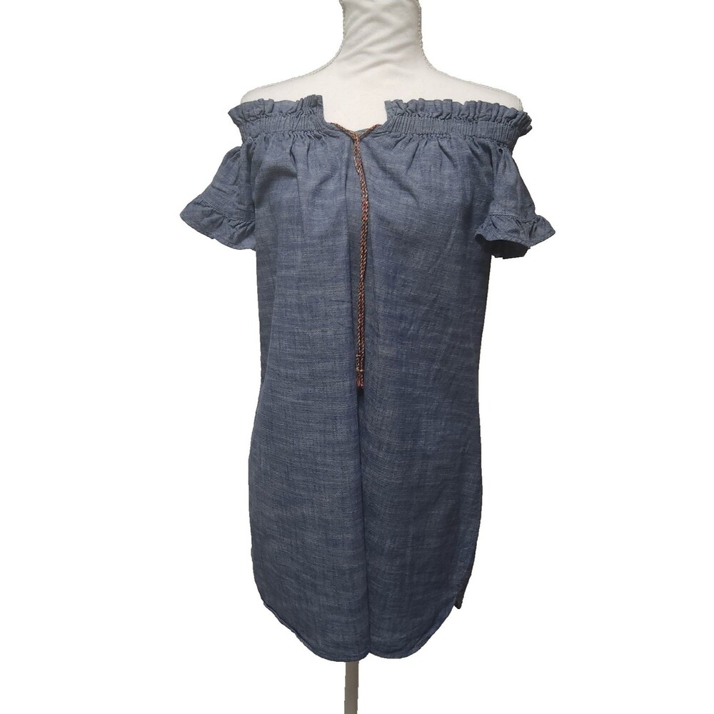 Wrapper Brand Blue Denim On-Off Shoulder Tunic Dress Light Weight Top Size L